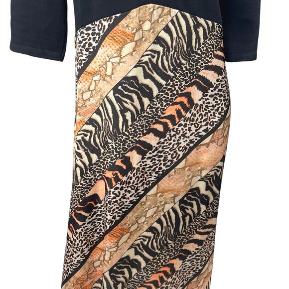 Zara Black Multicolor Animal Print Long Sleeve Leopard Zebra Midi Dress Size L - Picture 9 of 9